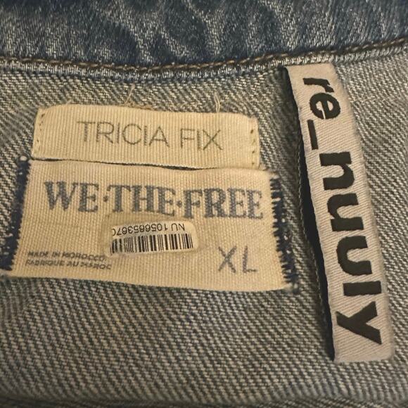 Free People X Tricia Fix Bandana Denim Jumpsuit Coveralls Size XL Western Boho - Picture 7 of 10